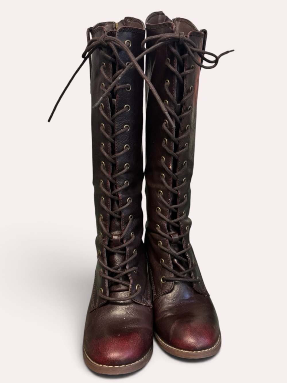 Lace-Up Knee High Leather Boots - Dark Brown W/Easy Zipper Closure
Size9 - Picture 3 of 9